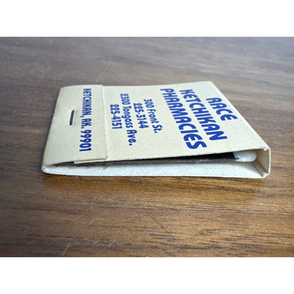 Alaska Ketchikan Race Pharmacies Matchbook Unstruck Full 80s AK Ephemera Vintage - Picture 3 of 5